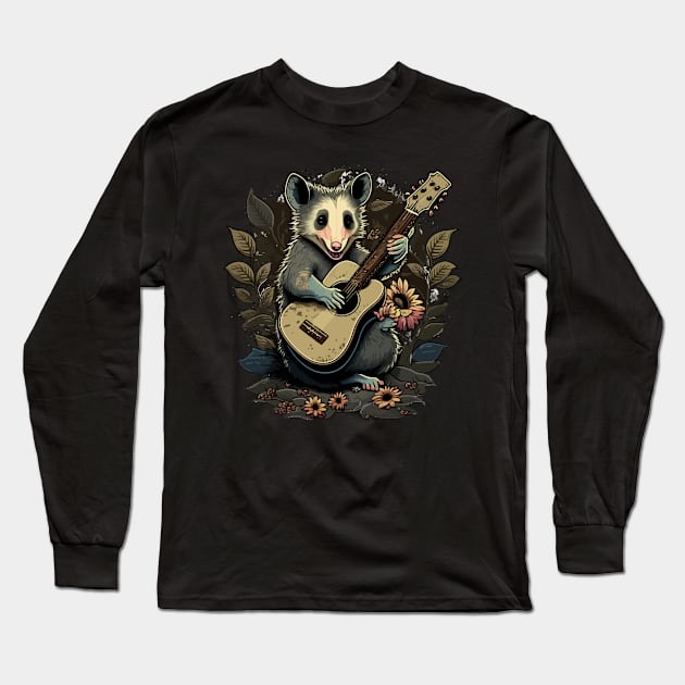 Opossum live laugh love with guitar Long Sleeve T-Shirt by jharleyben